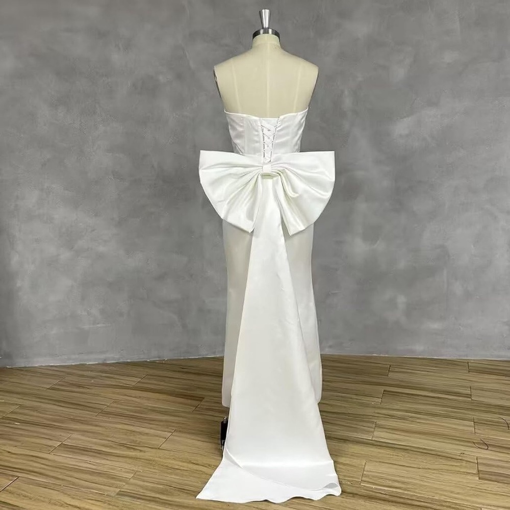 Amazon White Strapless Midi Dress with Large Bow Back